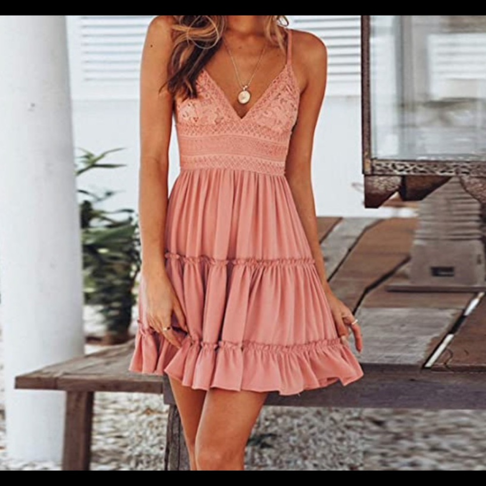 Pink Lace and Ruffled Dress